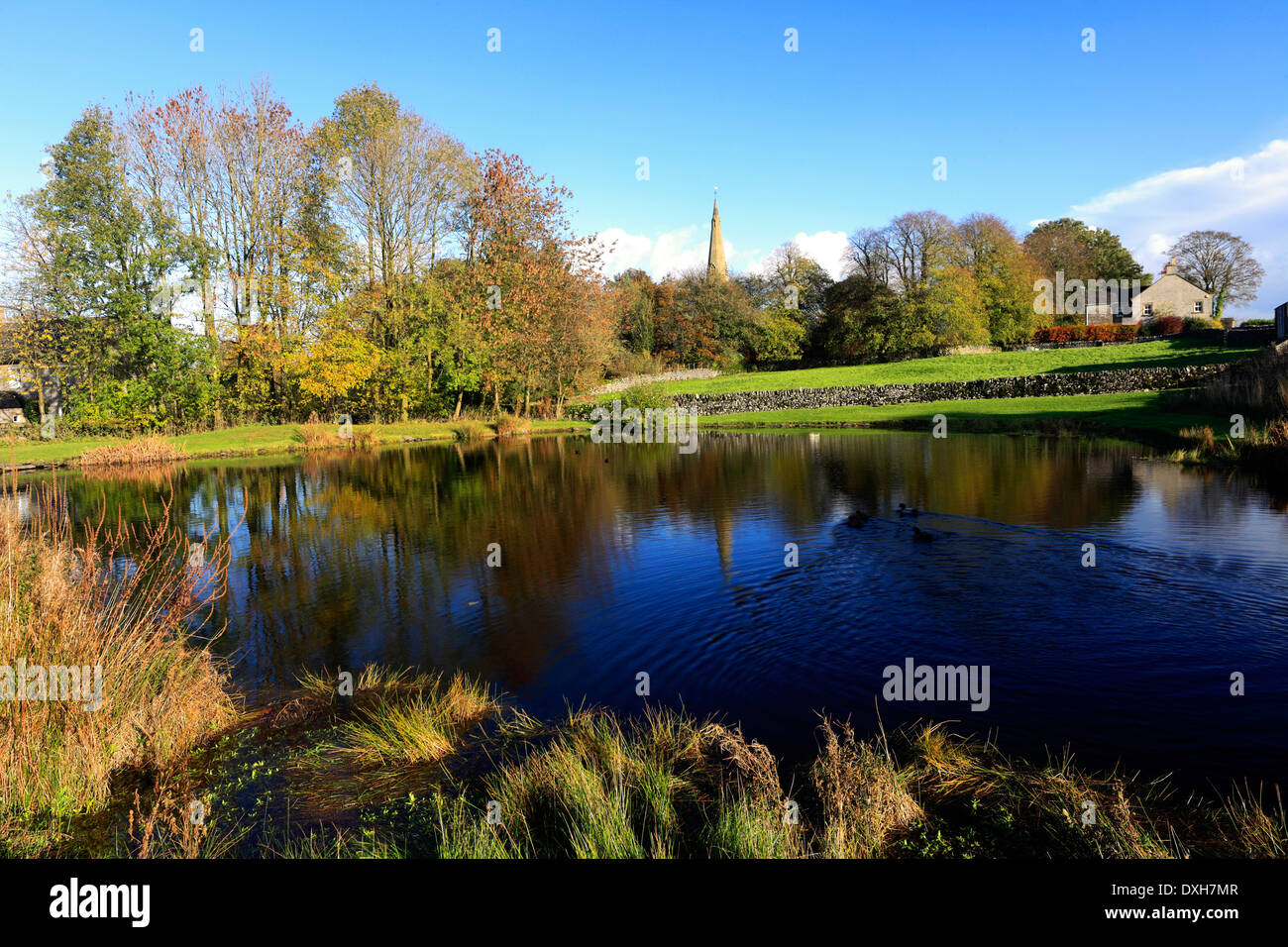 Autumn St Leonards Parish Church Village Pond Monyash Village Peak autumn-st-leonards-parish-church-village-pond-monyash-village-peak