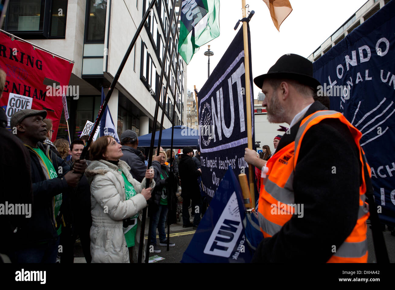 Teachers went out on strike to protest against government cuts to their pensions. Stock Photo