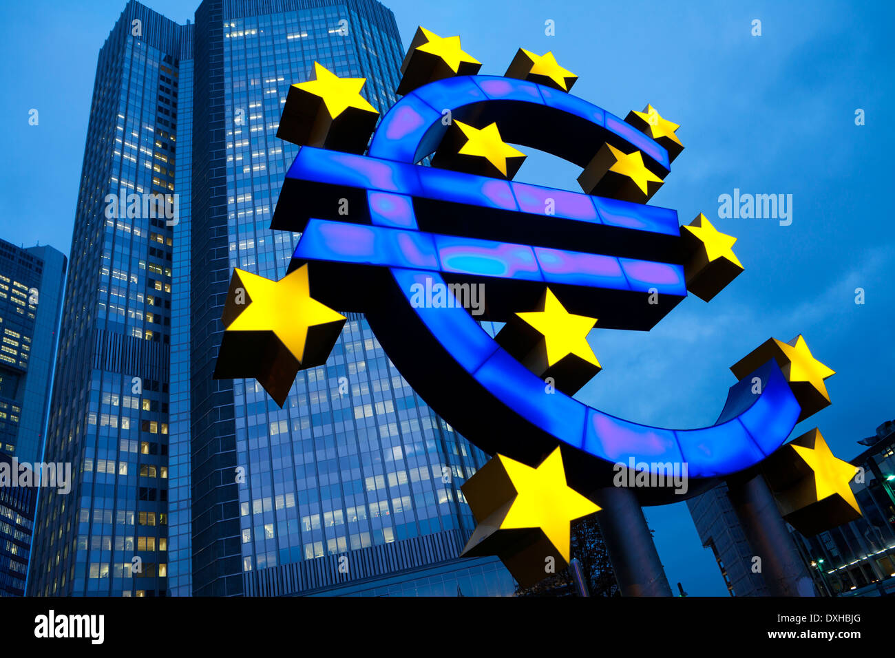 Euro Sign in Front of the European Central Bank, Frankfurt am Main, Germany Stock Photo
