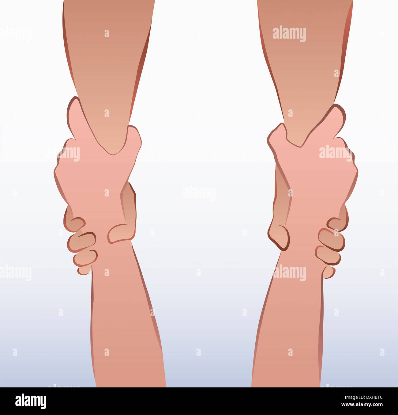 Illustration of a pair of forearms in a rescuing grip. Stock Photo