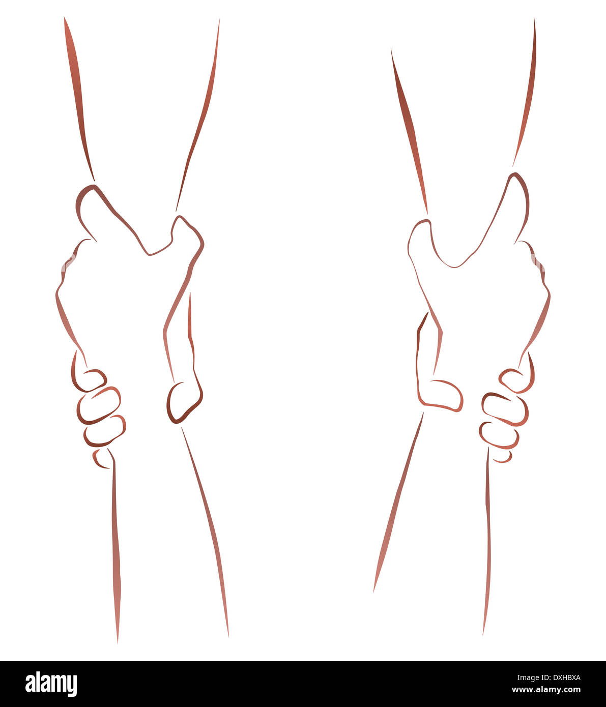 Outline illustration of a pair of forearms in a rescuing grip. Stock Photo