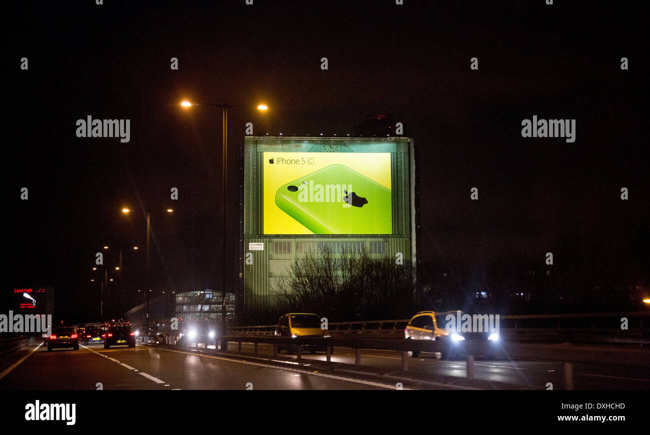 Iphone 5c advert billboard roadside on Westway Stock Photo