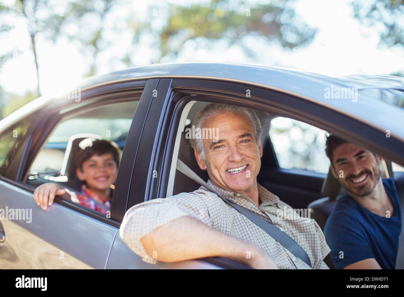 Portrait of multi-generation men inside car Stock Photo