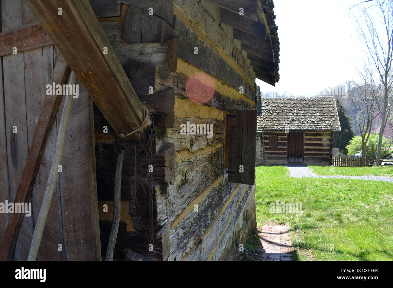 Old log cabin at Rocky Mount Tennessee Stock Photo