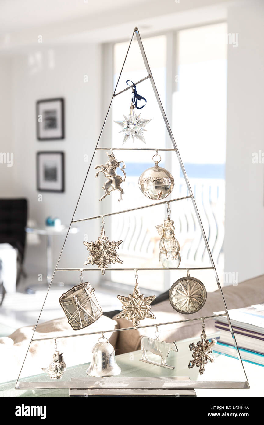Modern Christmas Tree with Silver Ornaments Stock Photo Alamy