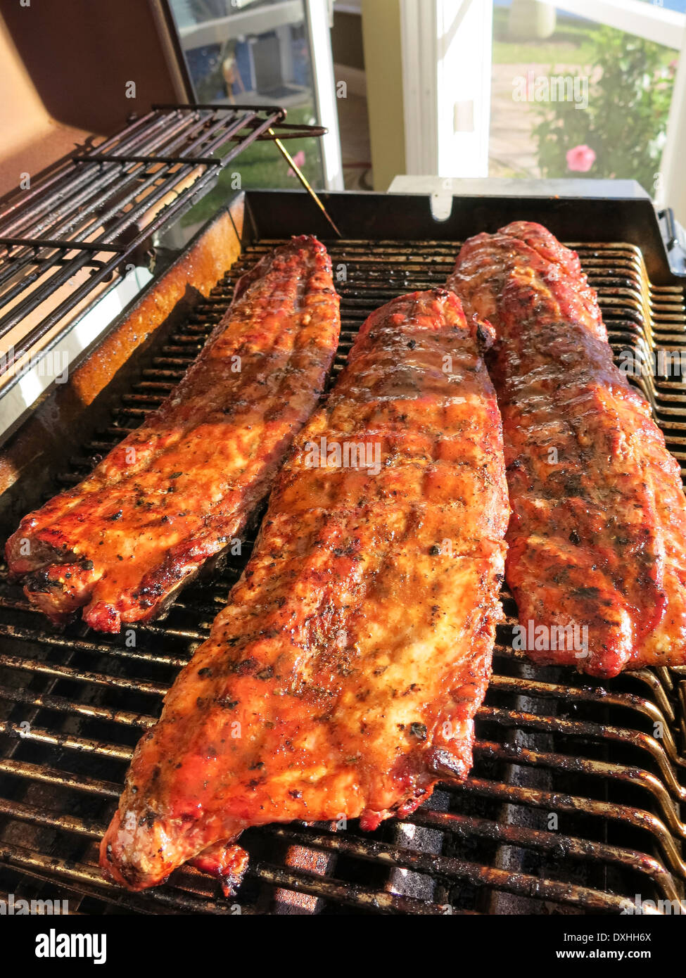 Racks of Baby Back Pork Ribs On Backyard Grill, USA Stock Photo Alamy