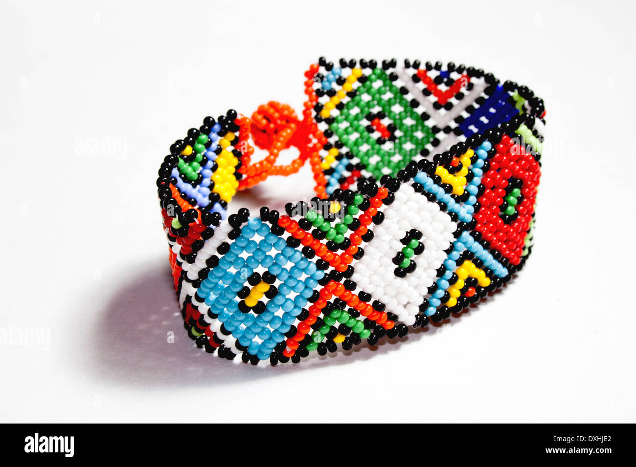 isolated traditional bright beaded Zulu bracelet Stock Photo