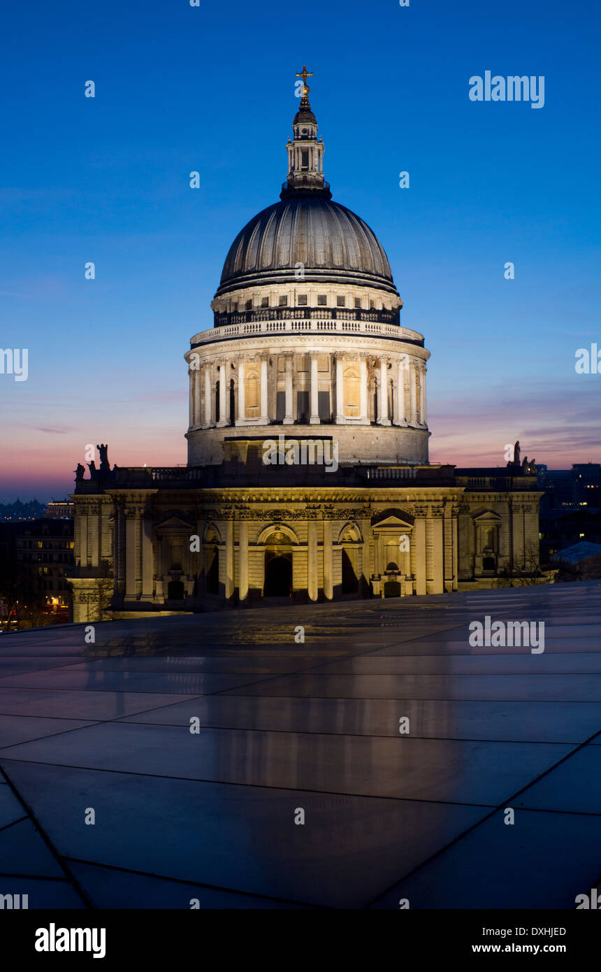 St Paul's Cathedral at night from roof terrace of One New Change shopping centre Cheapside City of London England UK Stock Photo