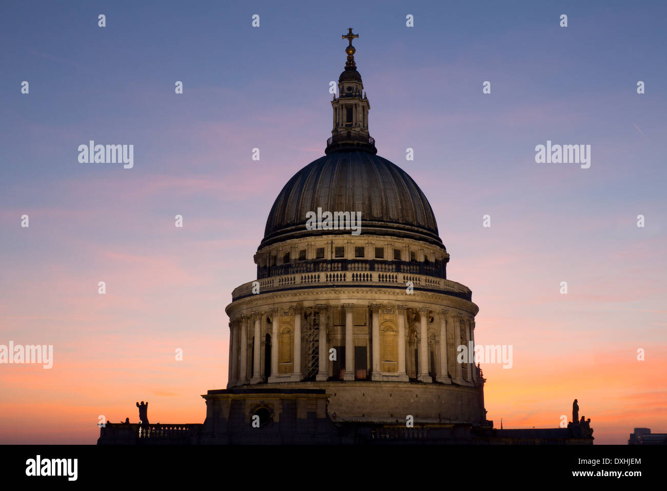 St Paul's Cathedral at dusk from rooftop of One New Change shopping centre Cheapside City of London England UK Stock Photo