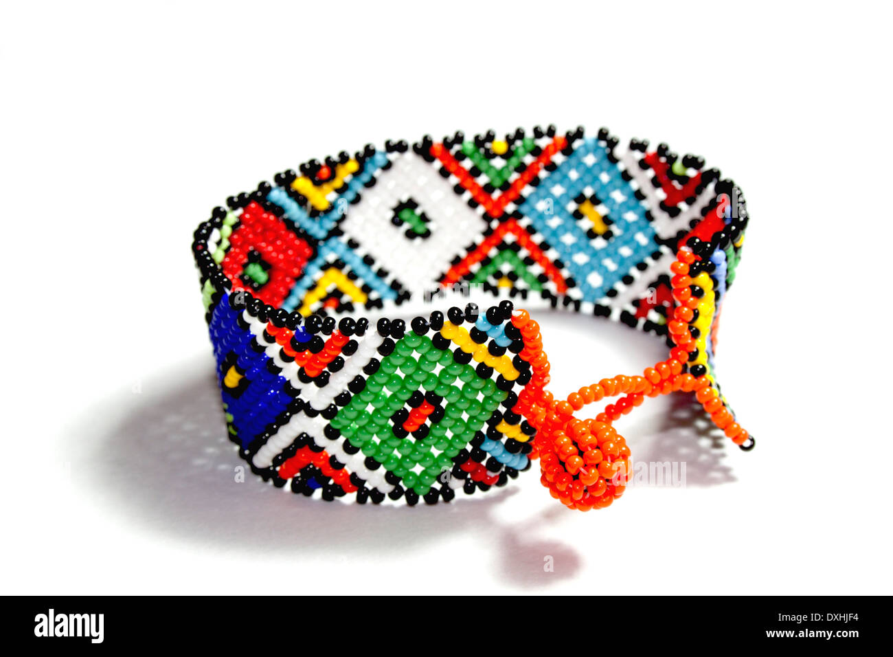 isolated single traditional bright bead work Zulu bracelet Stock Photo