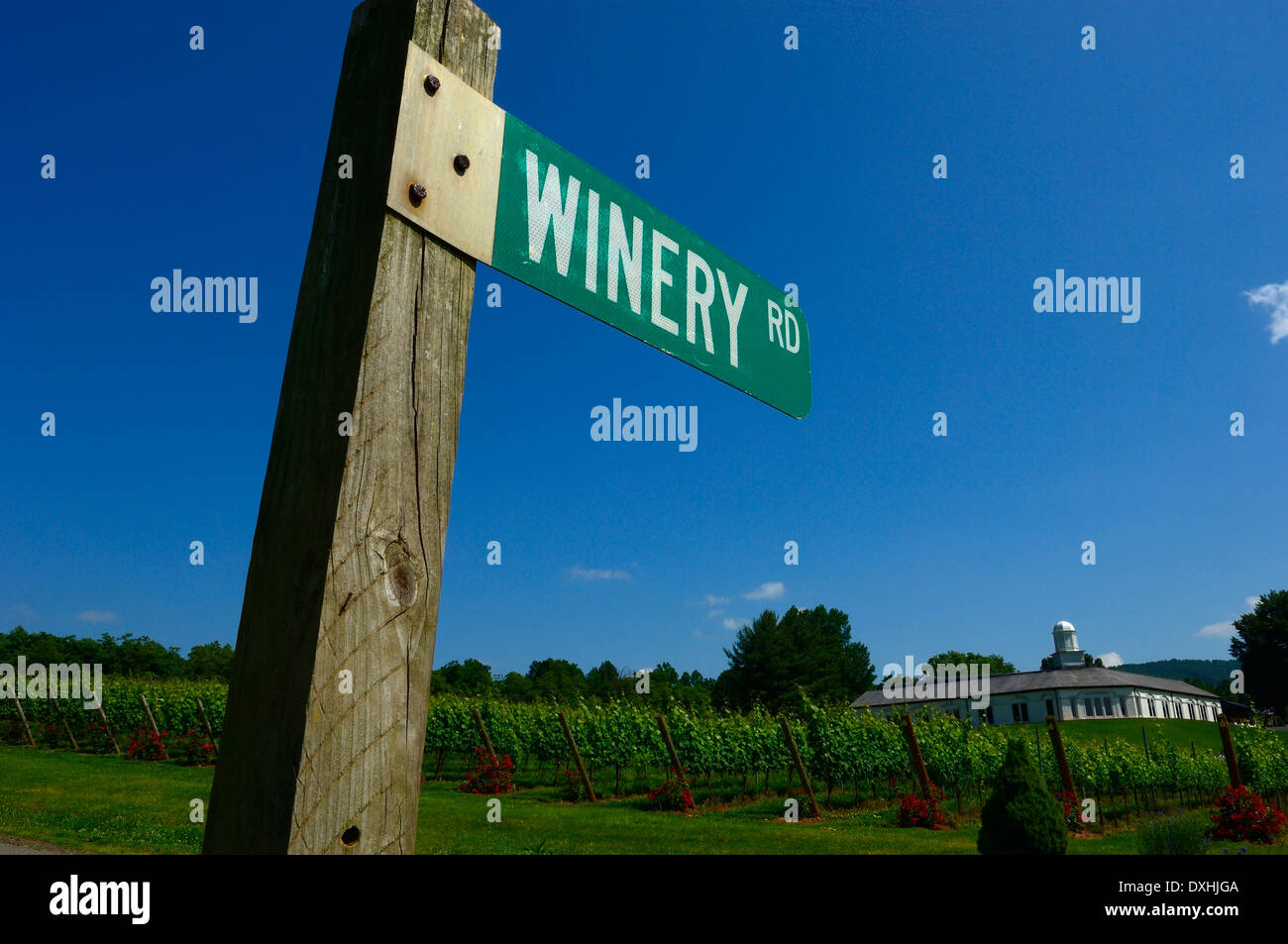 Winery road sign at the Barboursville Vineyard. Charlottesville. Piedmont region. Barboursville. Virginia. USA. Stock Photo