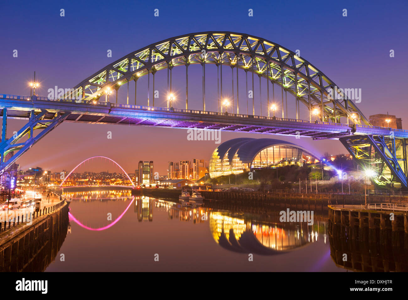 Newcastle upon Tyne skyline gateshead Tyne bridge over River Tyne Tyne and Wear Tyneside England UK GB Europe Stock Photo