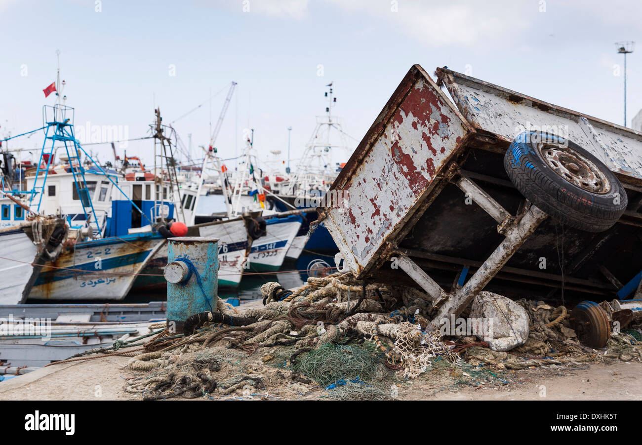 Toppled cart in Tangier's Port. Morocco Stock Photo