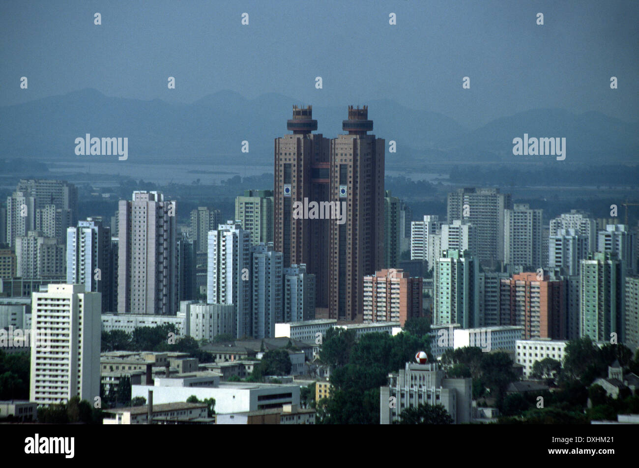 Pyongyang North Korea Twin Towers Of The Koryo Hotel Stock Photo