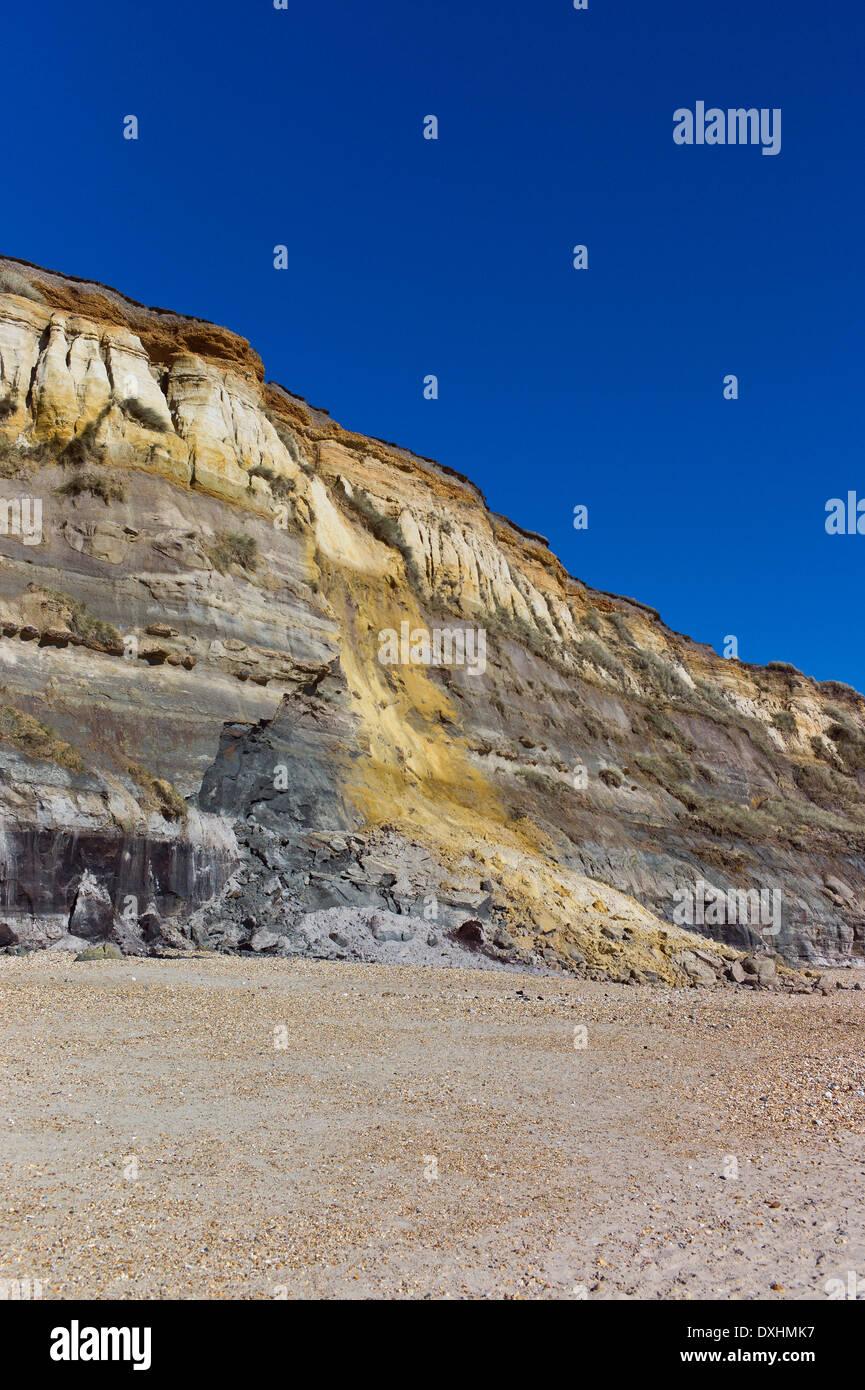 Rock fall from cliff erosion to the beach at Hengistbury Head, Dorset