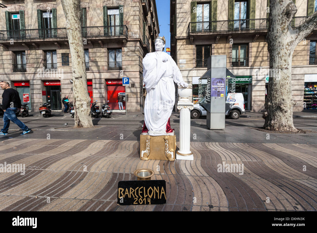 Living statue, Las Ramblas, Barcelona, Spain. Stock Photo