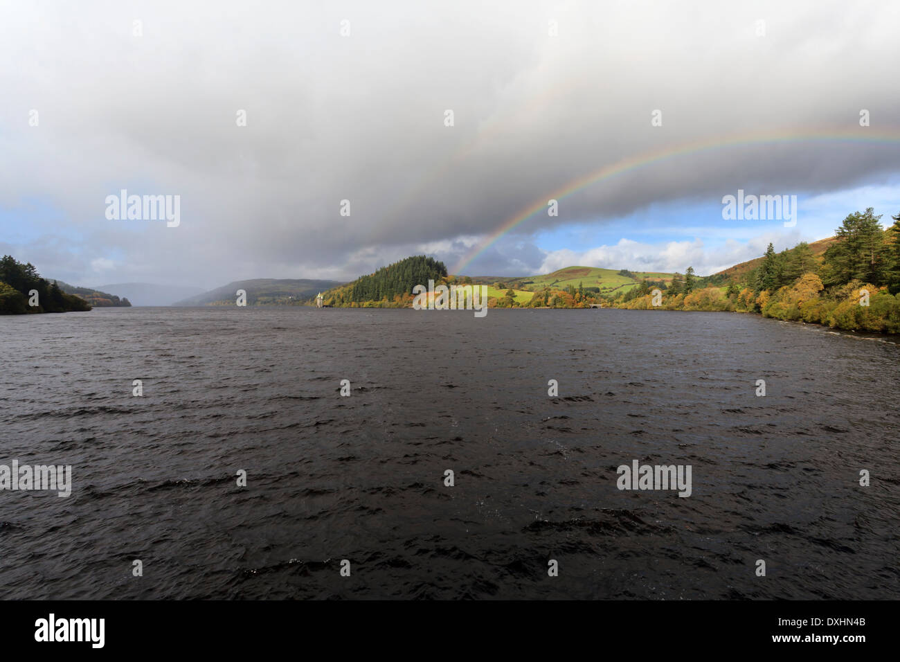 A rainbow after the rain over lake Vyrnwy Stock Photo - Alamy