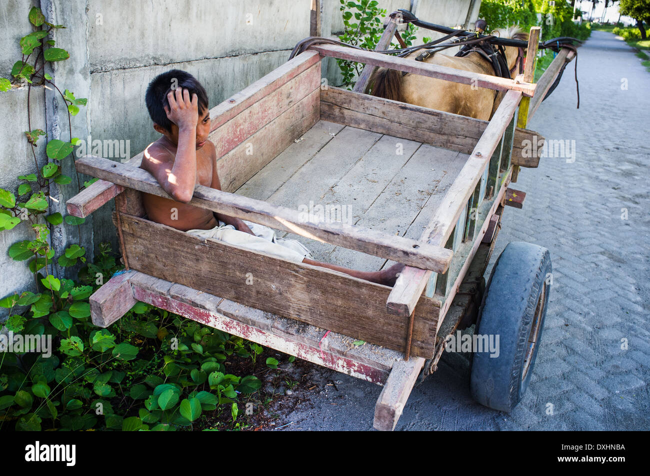 Sad boy, Gili islands, Trawangan, Indonesia, Asia Stock Photo