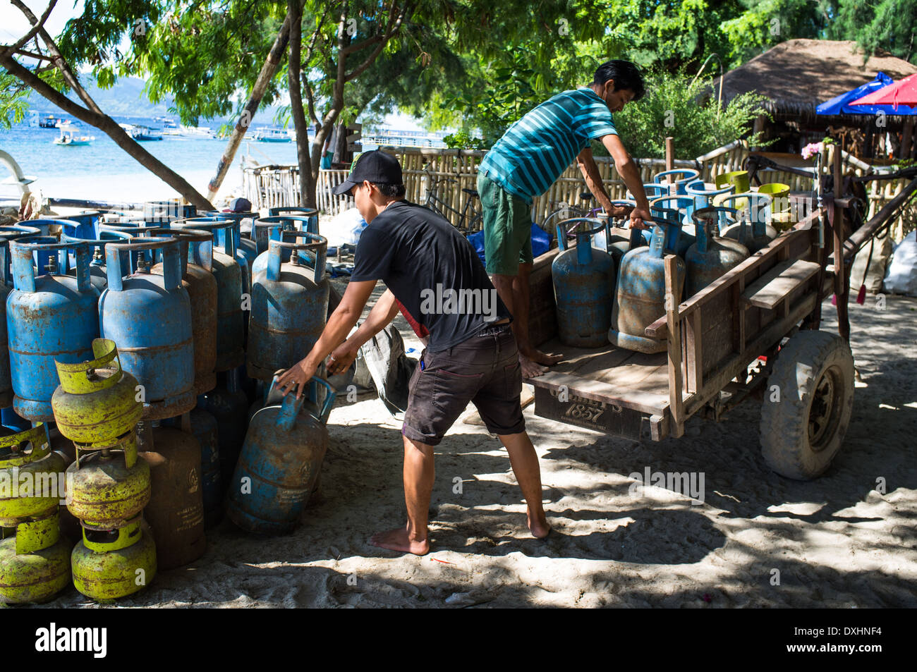 transport of gas on the island of Gili Trawangan,gili islands,  Indonesia Asia Stock Photo