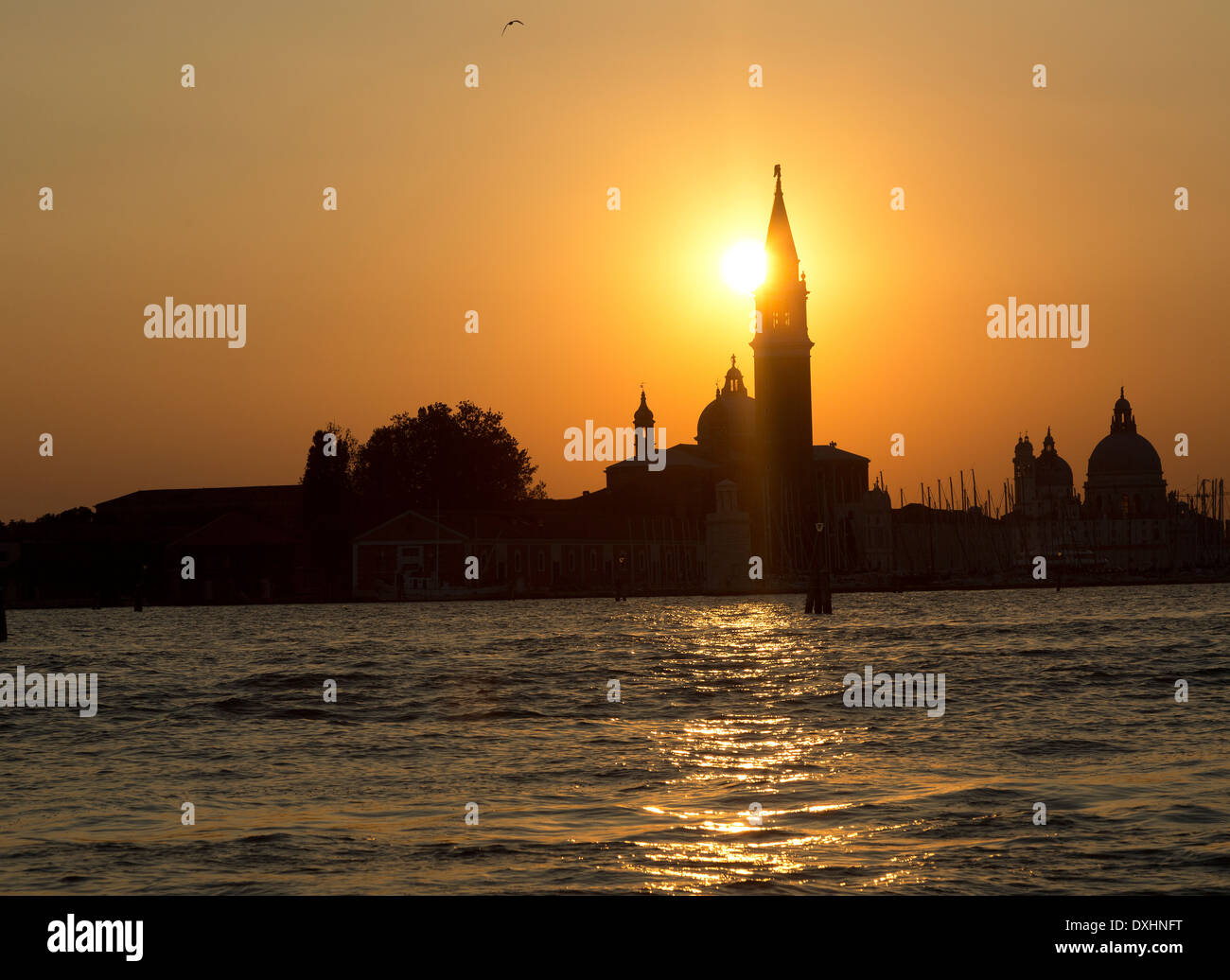 Church of San Giorgio Maggiore silhouetted at sunset, Venice, Italy Stock Photo