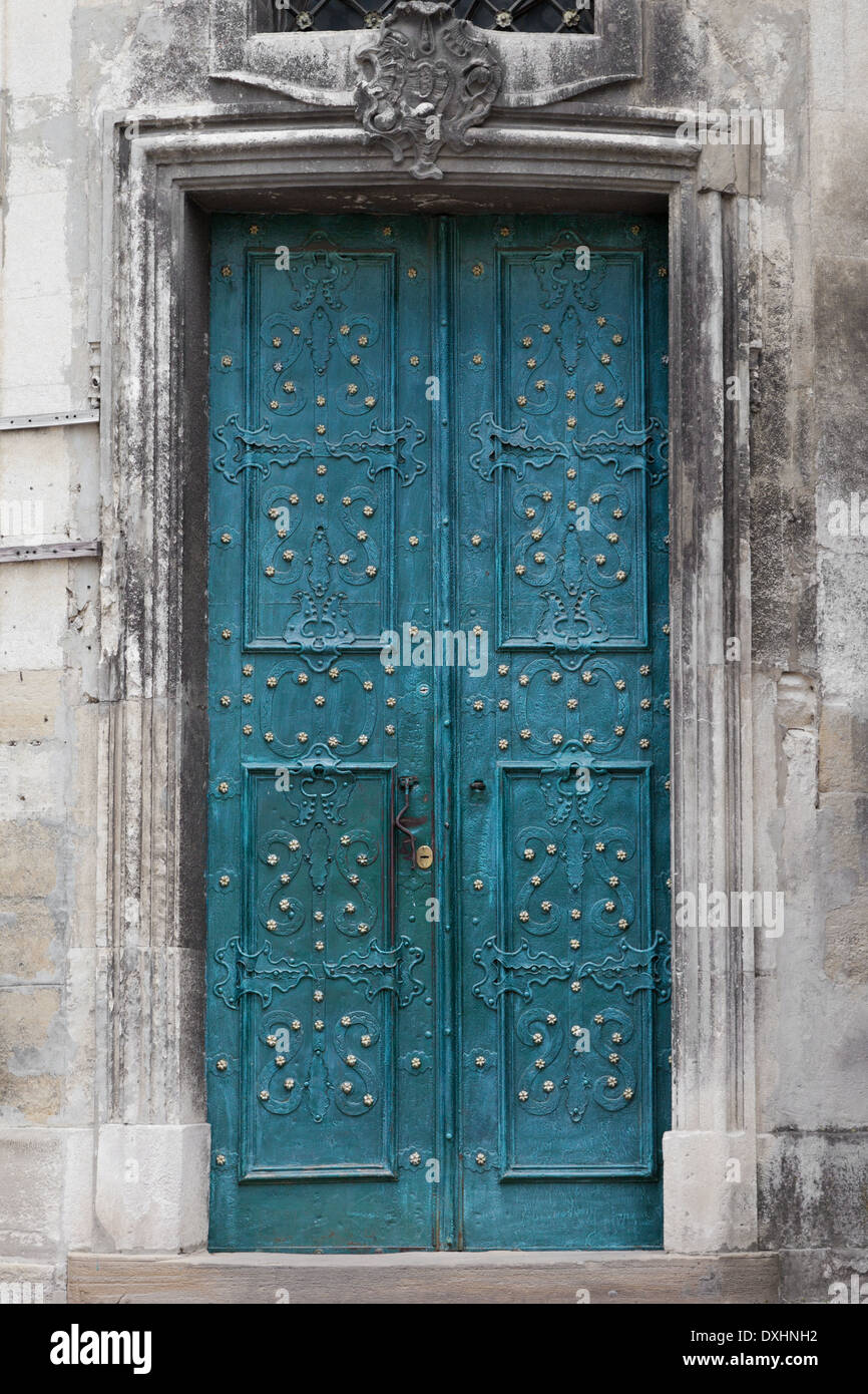 vintage Entrance door decorated with wrought iron Stock Photo