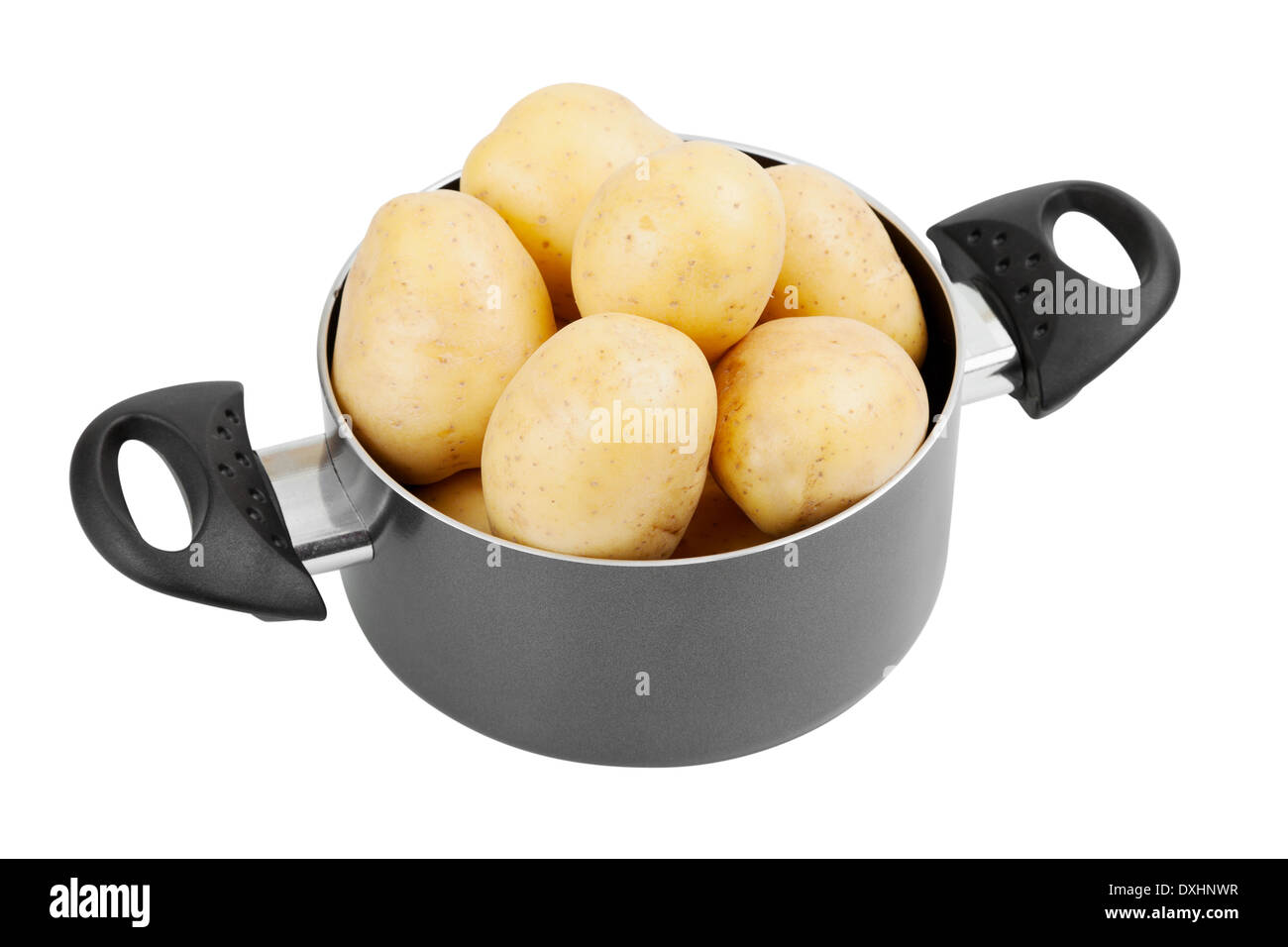 fresh potatoes in cooking pot, isolated Stock Photo