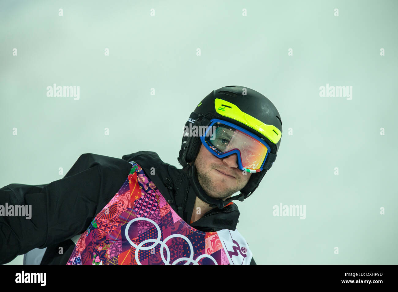 Giacomo Matiz (ITA) freestyle skier competing in Men's Moguls at the Olympic Winter Games, Sochi 2014 Stock Photo