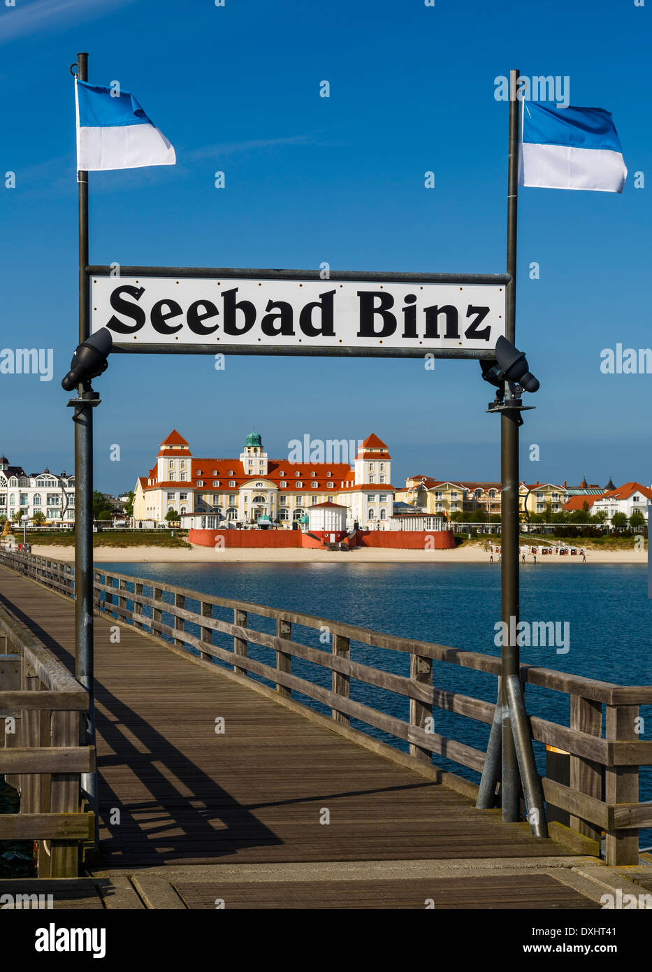 Jetty and Kurhaus in the city of Binz (Seebad Binz) on the island of Rügen, Germany Stock Photo