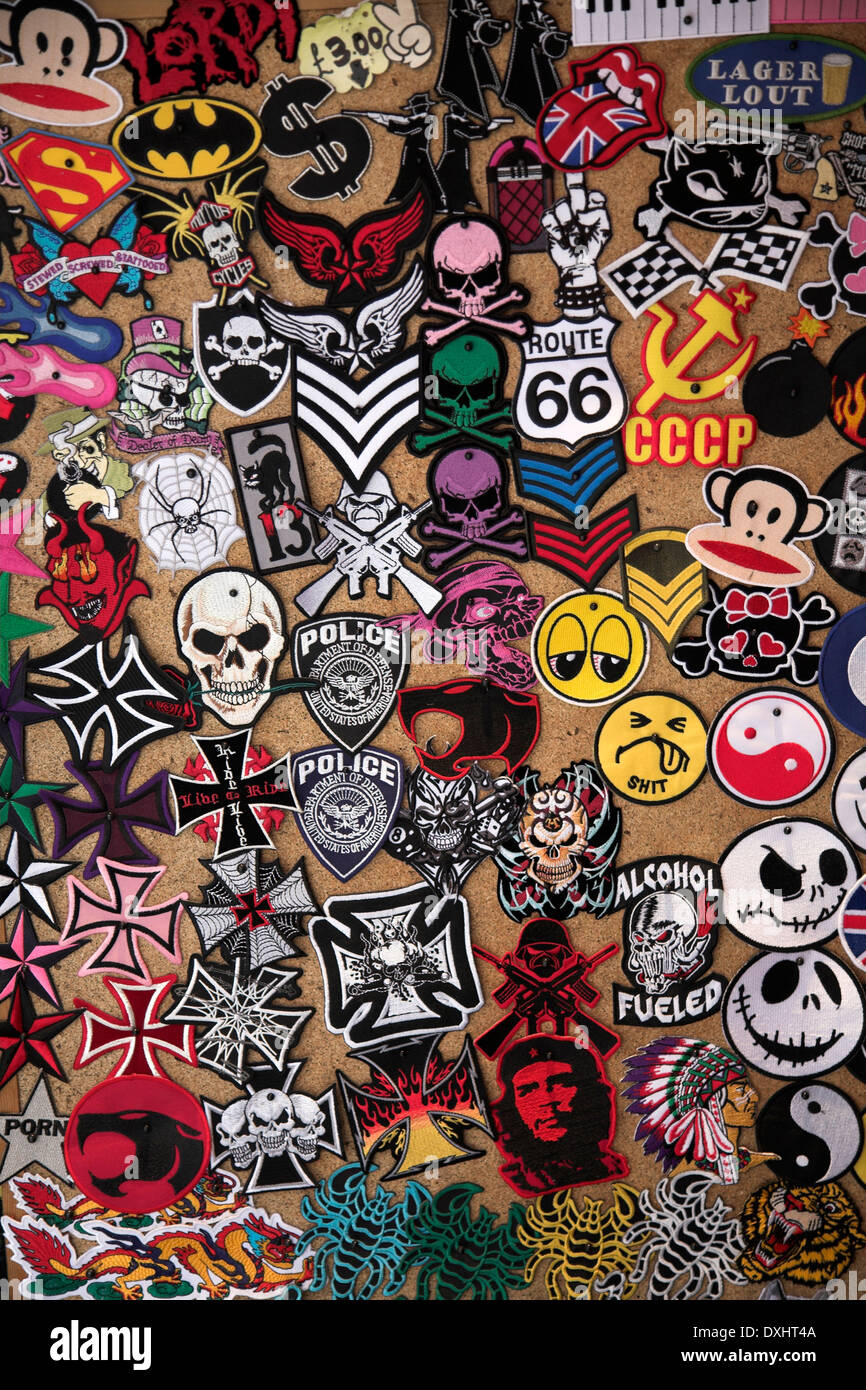 Display of badges likely to appeal to young people, UK Stock Photo