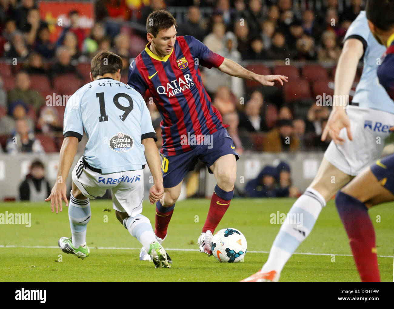 Barcelona, Spain. 26th Mar, 2014. Leo Messi and Jonny in the match between FC Barcelona and Celta Vigo week 30 of the spanish Liga BBVA, played at the Camp Nou, the March 26, 2014. Photo: Joan Valls /Urbanandsport /Nurphoto Credit:  Joan Valls/NurPhoto/ZUMAPRESS.com/Alamy Live News Stock Photo