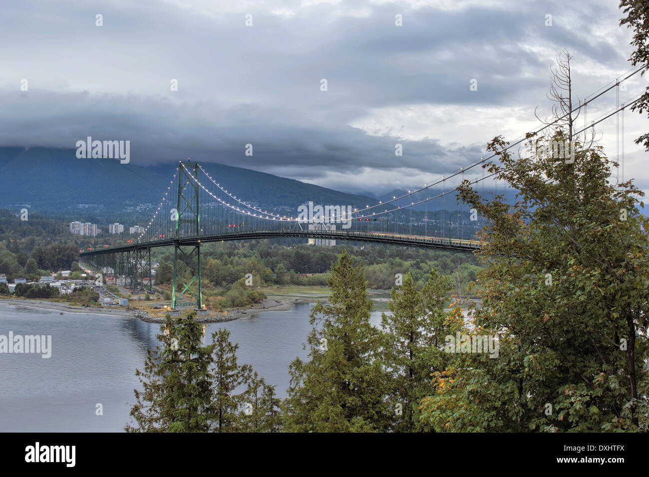 Lions Gate Suspension Bridge in Vancouver BC Canada from Stanley Park Stock Photo