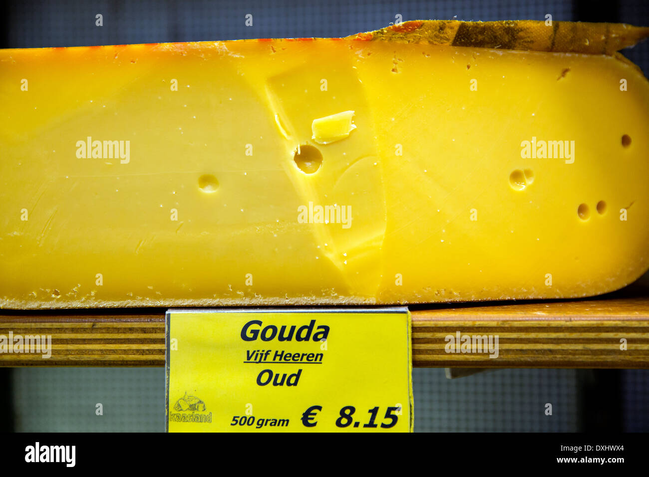 Gouda cheese on display in a cheese shop in Amsterdam Stock Photo