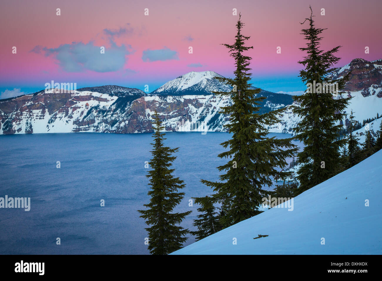 Crater Lake National Park, located in southern Oregon, during winter Stock Photo
