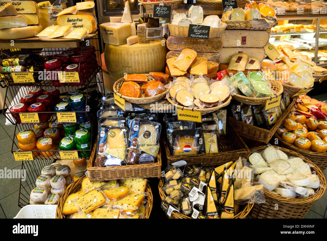 Cheese on display in a cheese shop in Amsterdam Stock Photo