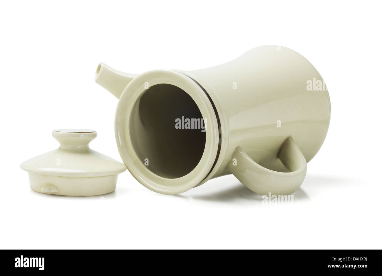 Porcelain Coffee Pot Lying on White Background Stock Photo