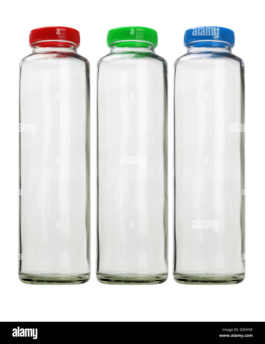 Thee Empty Glass Containers On White Background Stock Photo
