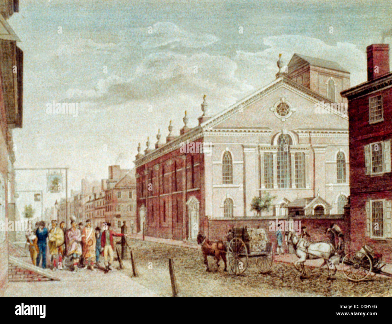 New Lutheran Church, in Fourth Street, Philadelphia, circa 1800 Stock Photo