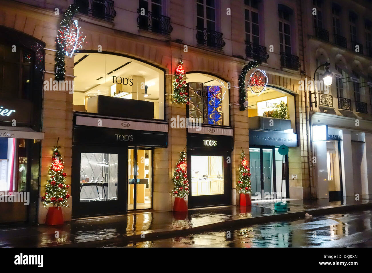 Christmas decorations on Rue St Honore, Paris, France Stock Photo Alamy