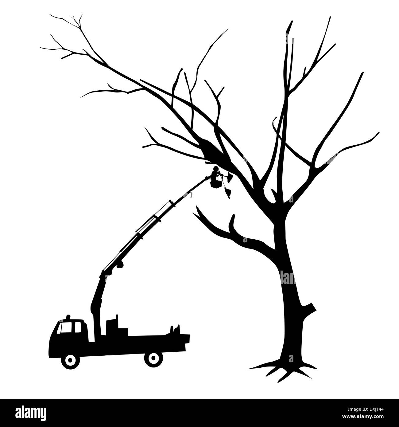 Silhouettes of illustration cutting tree isolated on a white background