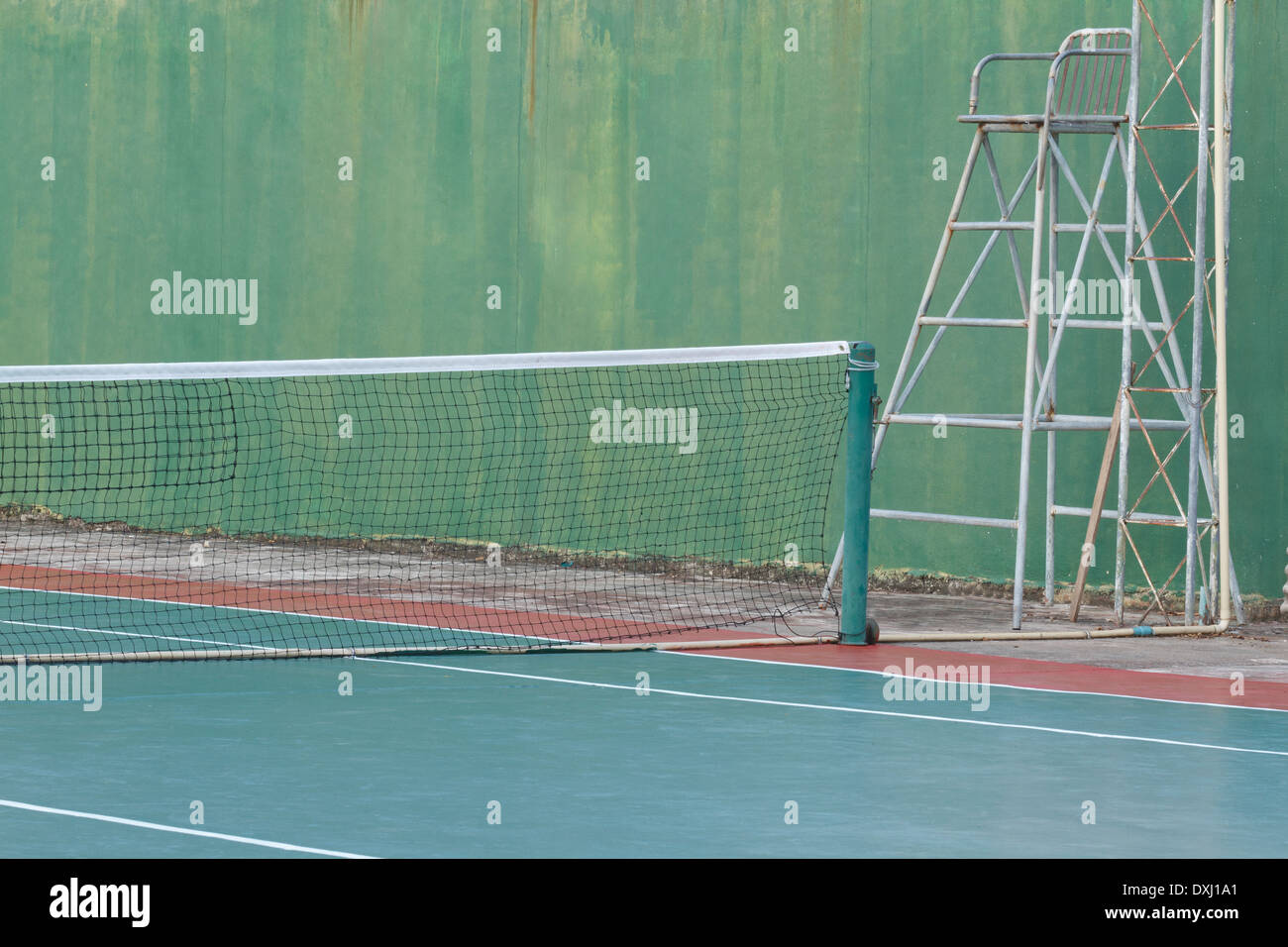 Tennis court with net (Hard court) Stock Photo