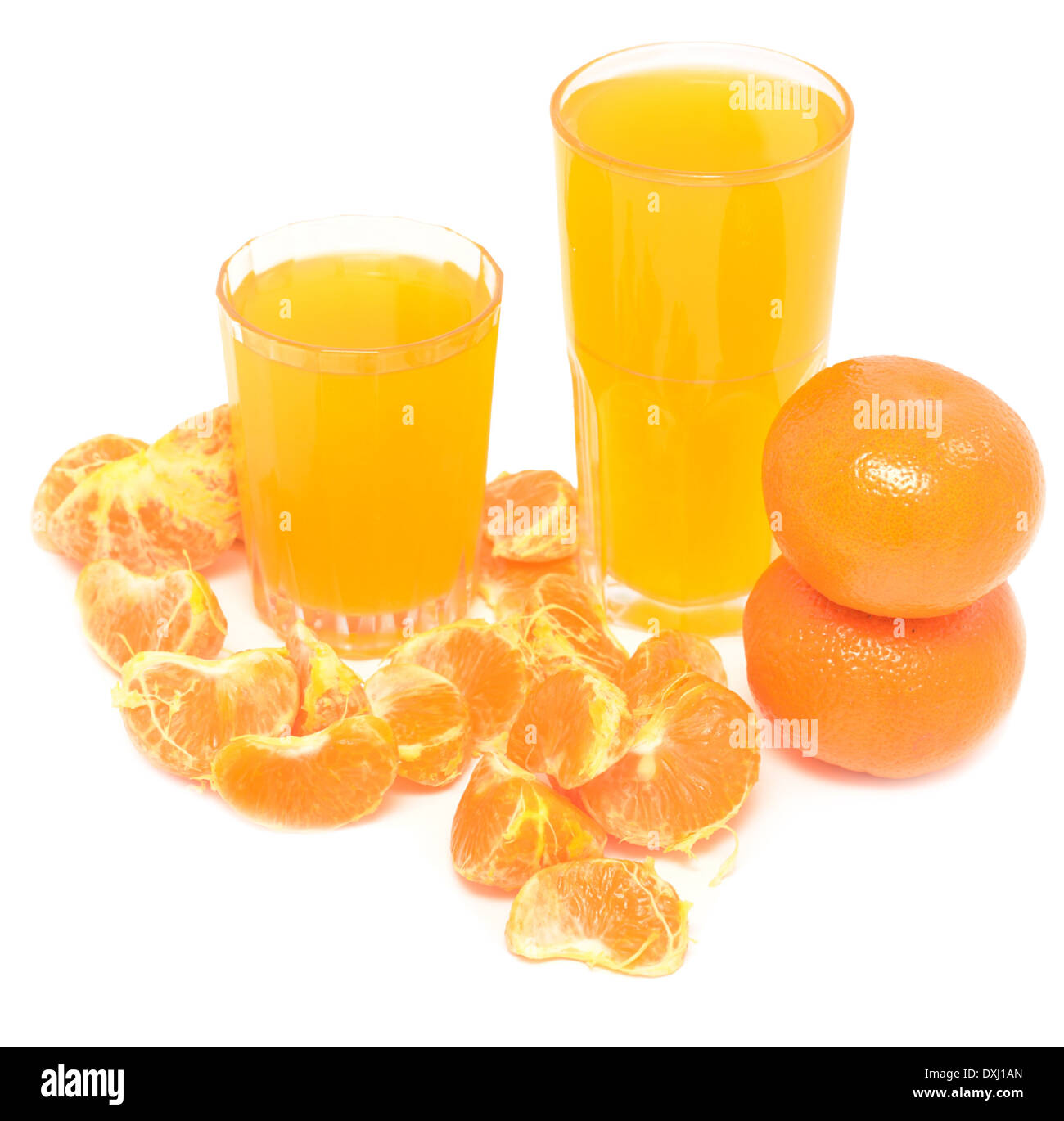 tangerine juice and segments of tangerine isolated on white Stock Photo