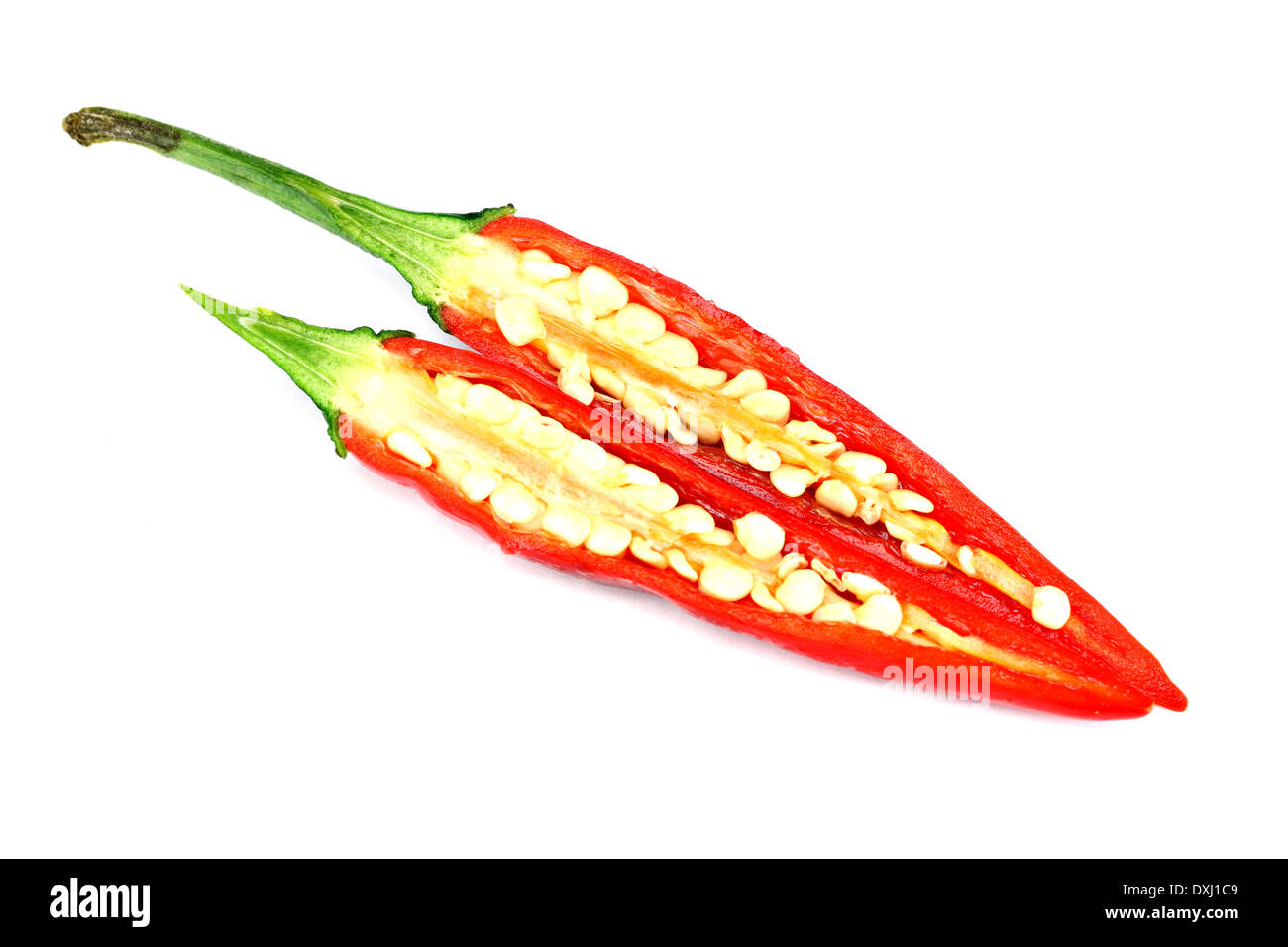 slices of red pepper chili isolated on white background. Stock Photo