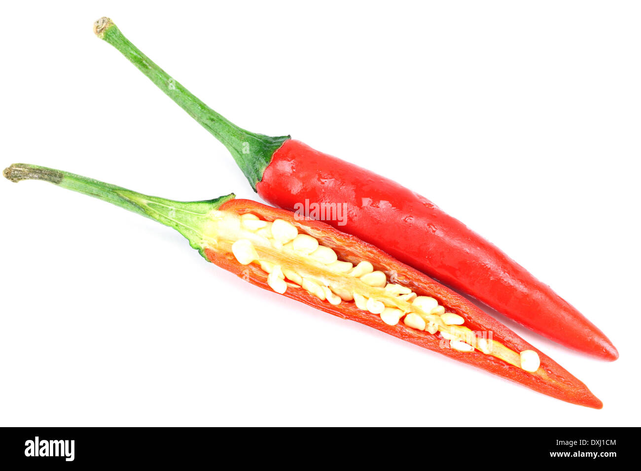 slices of red pepper chili isolated on white background. Stock Photo