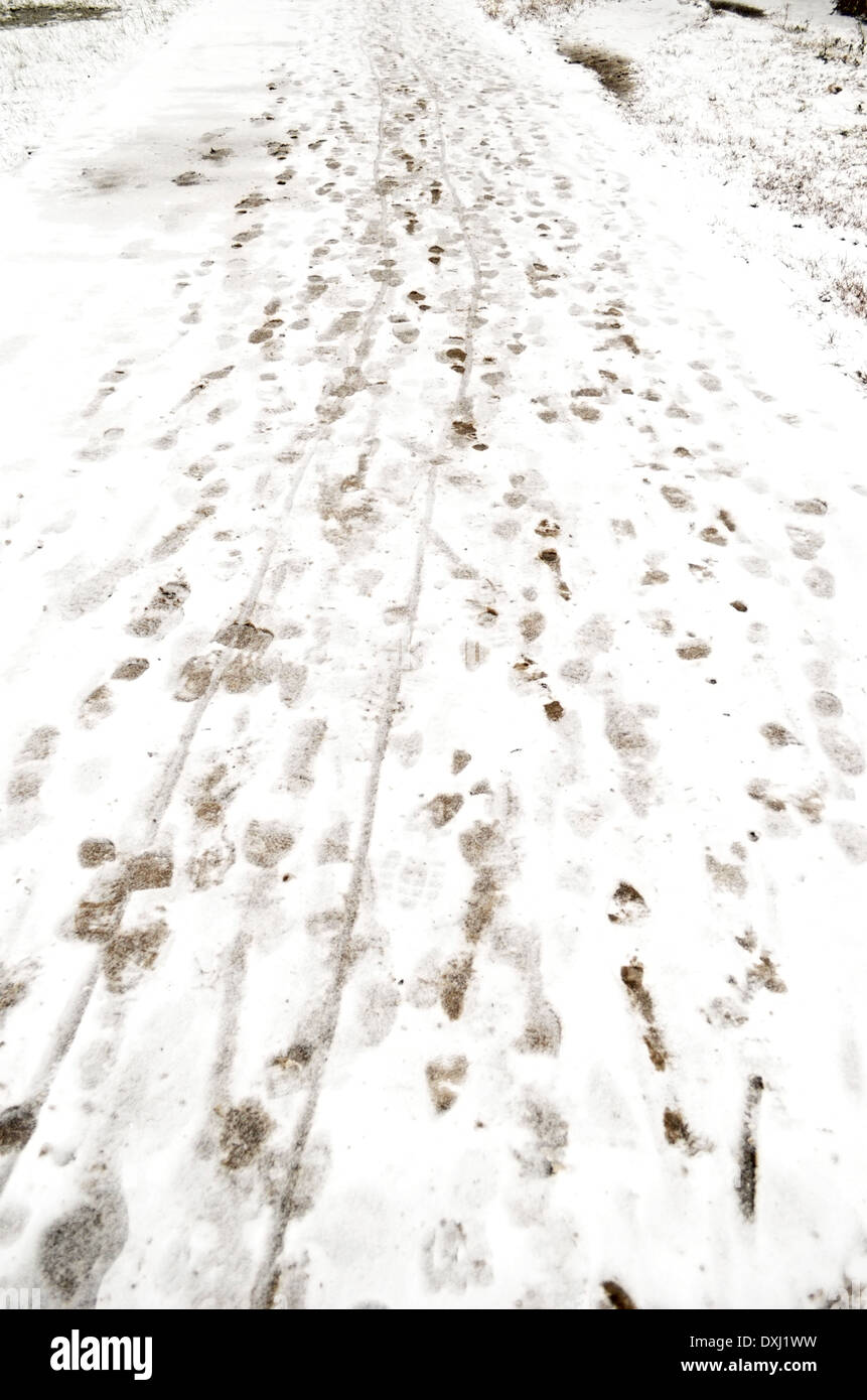 footsteps in the snow Stock Photo