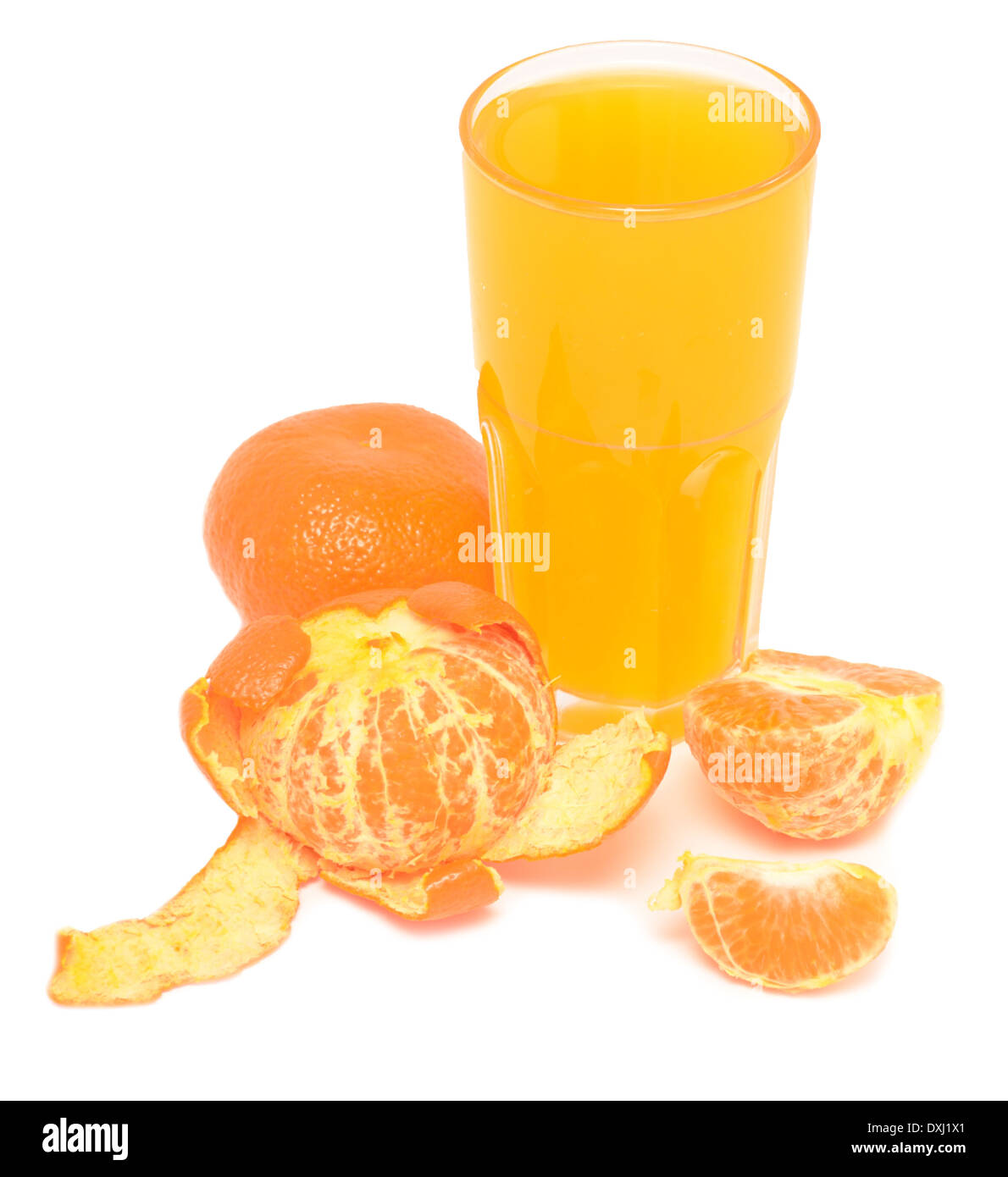 tangerine juice and segments of tangerine isolated on white Stock Photo