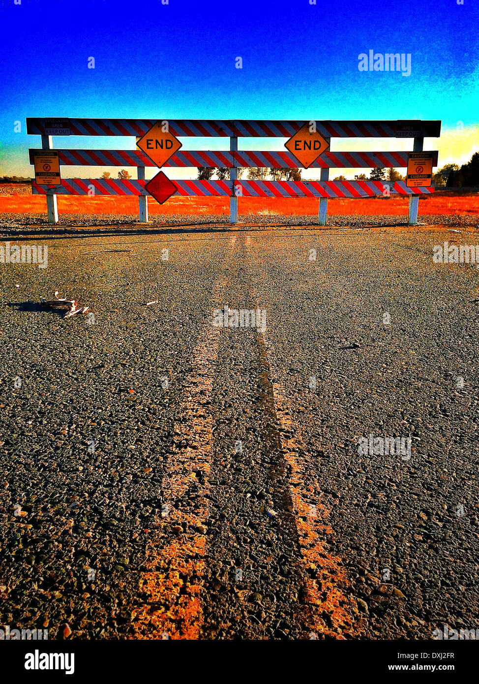 End of the road signs and barrier - Smartphone Captured Stock Image
