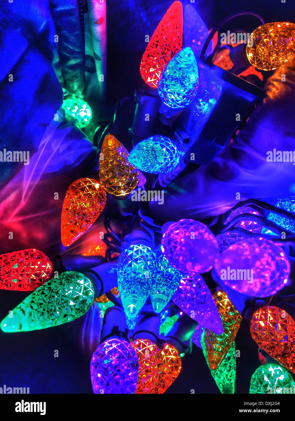 Neon Christmas tree lights Stock Photo Alamy