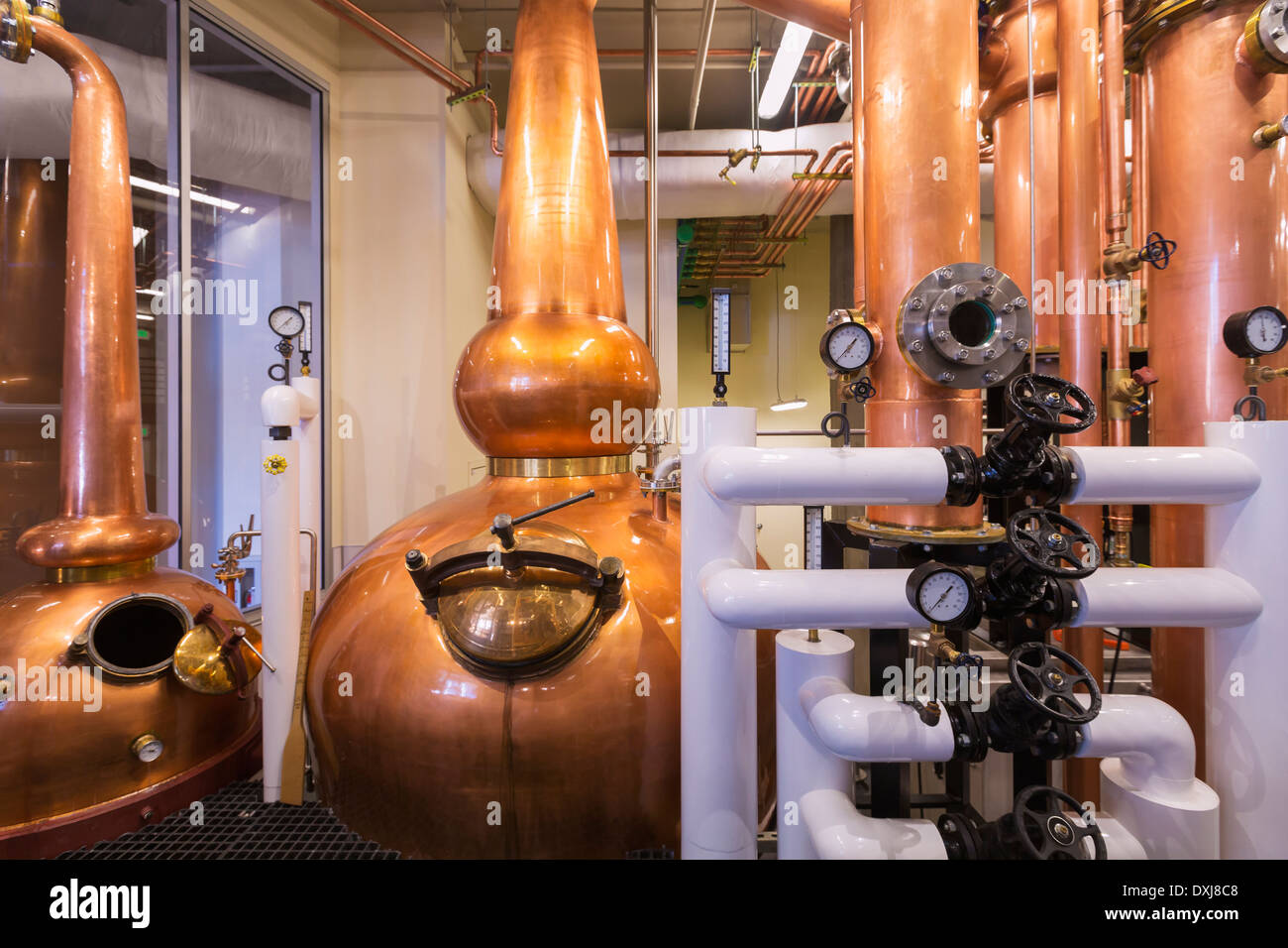Copper stills in distillery Stock Photo Alamy