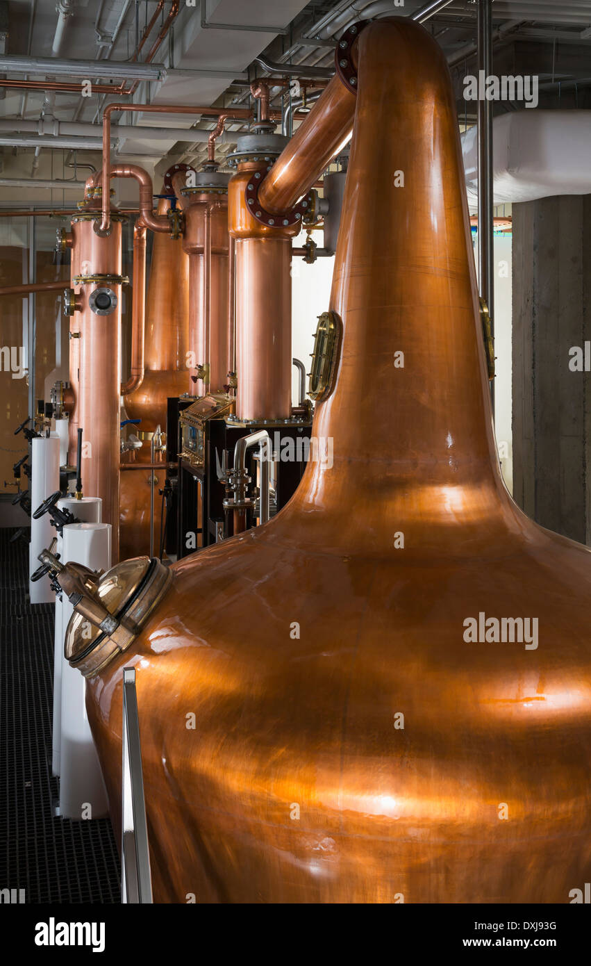 Copper stills in distillery Stock Photo Alamy