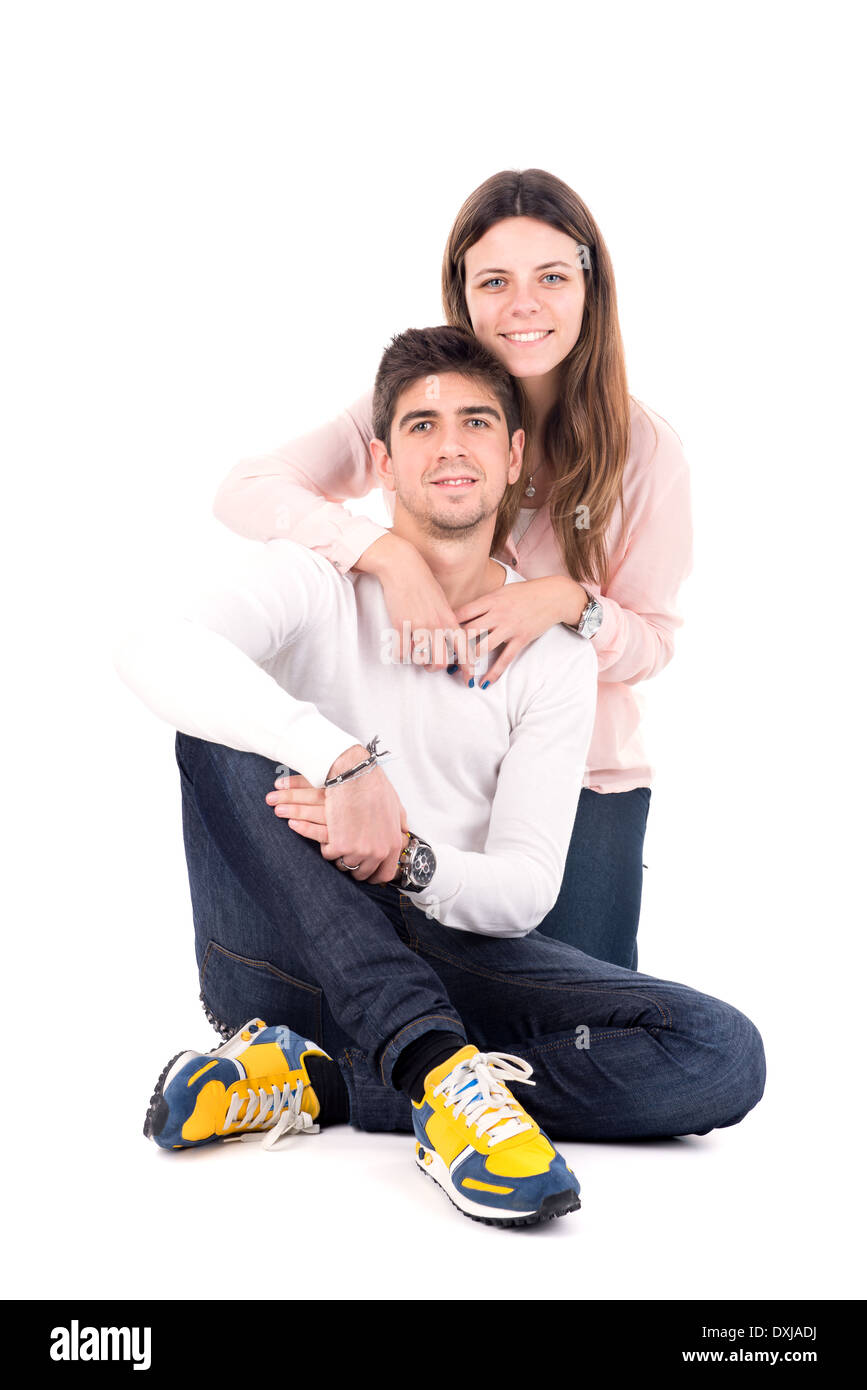 Happy young couple isolated in white Stock Photo